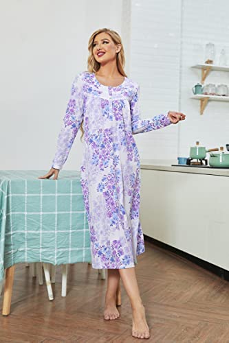 Image of IZZY + TOBY Nightgowns for Women Long Sleeve Soft Cotton Long Warm Nightdress Kintted Night Gown