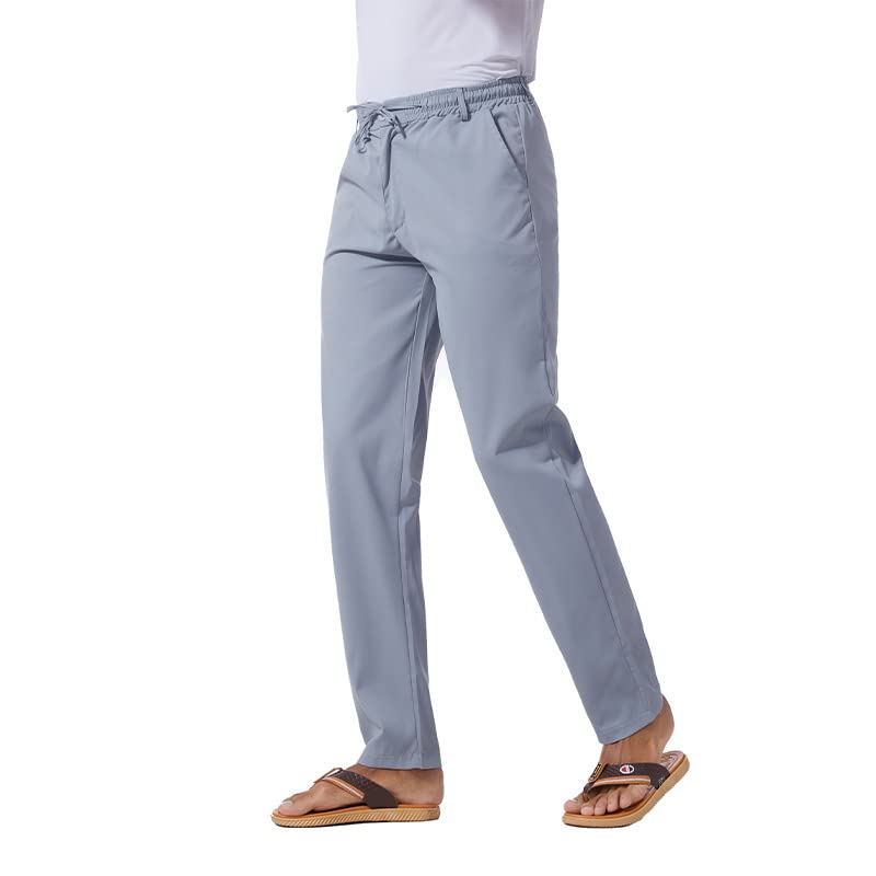 Casual Mens Cotton Linen Pants Drawstring Beach Loose Trousers Lightweight Yoga Long Pants Grey