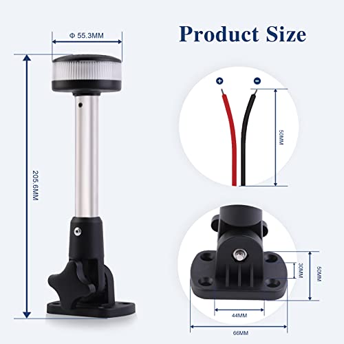 Image of Anchor Light Boat Bimini Light Stern Light LED Marine Navigation Lights USCG 2 NM All Round White Stainless Steel 12 Volts for Pontoon 8 Inches (Adjustable Fold Down Base)