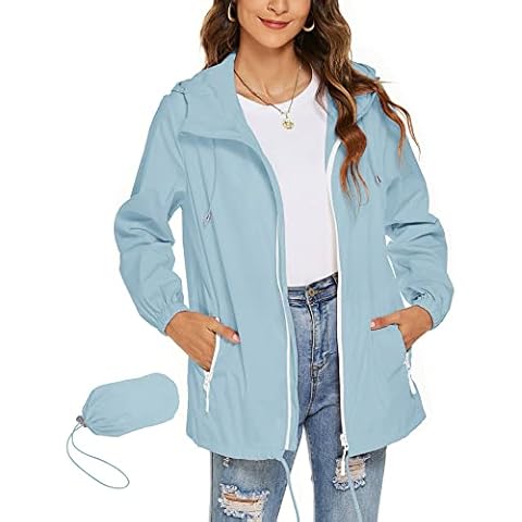Rapbin Waterproof Coat Womens Lightweight Breathable Spring Jackets Outdoor Active Cycling Rain Jacket Windbreaker(Light Blue,XL) Cover