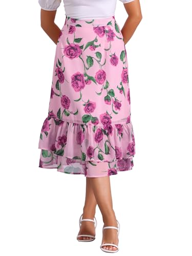 Image of Allegra K Women's Printed Skirt 2025 Weekend Trendy Summer Chiffon Ruffle Tiered Flowy Midi Skirts