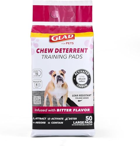 Image of Glad for Pets Activated Carbon Puppy Training Pads with Chew Deterrent and Attractant, Odor Control, 23 x 23 Inch Disposable Dog Pee Pads, 6-Layer Leak-Resistant Potty Pads, 50 Count - 2 Pack