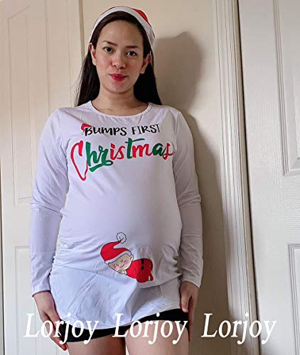 Women's Maternity Christmas Long Sleeve T-Shirt Side Ruched Tops Xmas Pregnancy Clothes (White04, Large) #TOP3