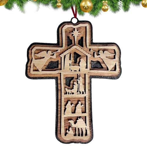 Pendentif en forme de croix pour crèche de Noël - En bois - Série du Christ - Décoration d'intérieur pour salon, bureau, école, fête, fête de Noël