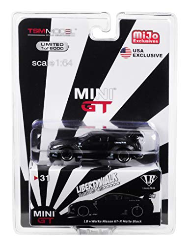 Nissan GT-R (R35) Type 1 LB Works LibertyWalk Matt Black Limited Edition to 6,000 Pieces 1/64 Diecast Model Car by True Scale Miniatures MGT00031