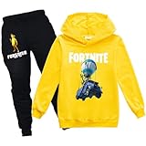 [パウフォート] FORTナイト 子供服 上下セット 長袖 春秋 パーカー 長ズボン ジャージ キッズ 2点セット スウェット 男の子 女の子 人気服 兄弟服 友達 子供 孫 家族 通気 快適 CXset21 (イエロー,130)