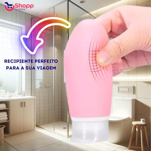 Kit Viagem 4 Frascos Silicone Creme Shampoo Perfume 4 Dispenser Silicone Viagem Portátil Porta Shamp