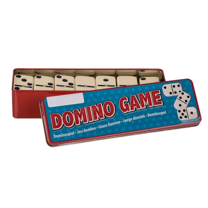BLUECHOLON 28 Piece Dominoes in Tin Box, Classic Board Game