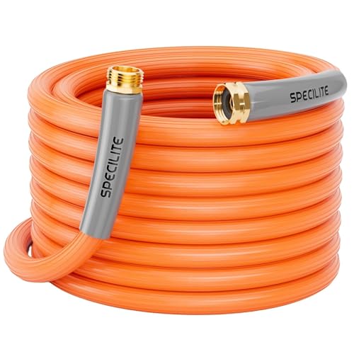 SPECILITE 5/8 Heavy Duty Rubber Garden Hose 50FT 1300psi Burst 450psi Working Hot/Cold Water Hose -50 -170 5 Layered Pipe UV Resistant 3/4 Brass Fittings for Outdoor Agriculture