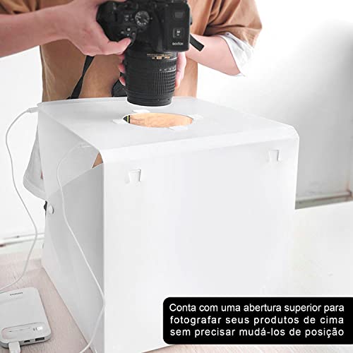 Mini Stúdio Fotográfico 40x40 Dobrável e Portátil T-Photo cm com 2 Fundos (Preto e Branco) Fita Led