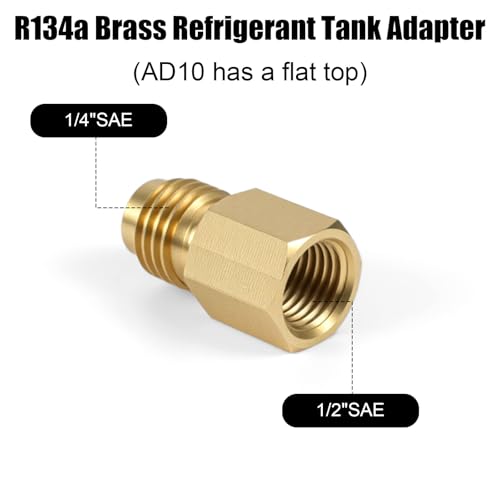 Image of lasuroa 2pcs Brass Refrigerant Tank Adapters, R134A to R12 Fitting Adapter 1 /2 inch Female to 1 /4 inch Male Flare Vacuum Pump Port Connection Kit for AC Refrigerant System