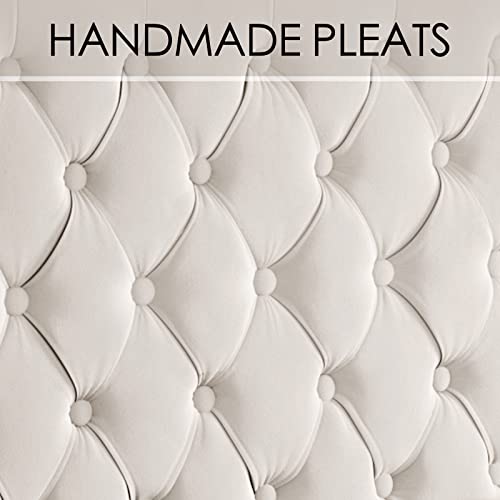 Papajet PAPAJET-71G King Platform Bed Frame 61.4 Inch Handmade Headboard Velvet Tall Upholstered Bed Deep Button Tufted/No Box Spring Required/Wood Slat Support/Easy Assembly/Cream thumb #6
