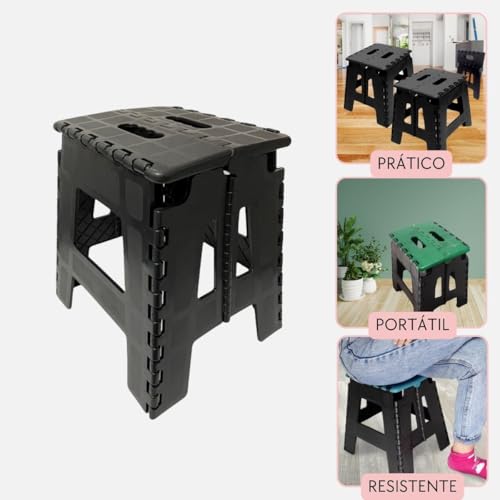 Banco Banqueta De Plástico Portátil Dobrável Multiuso Reforçado Resistente Até 100kg