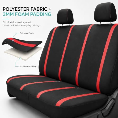 Image of FH Group Car Seat Covers Rear Set Cloth - Car Seat Covers with Removable Headrest,Universal Fit,Automotive SeatCovers,Washable Car SeatCover for SUV,Sedan,Van Red