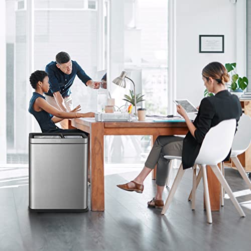 Home Zone Living Open Top 13 Gallon Dual Trash Can For Recycling And Trash, Slim Stainless Steel Design, 50 Liter Total Capacity For Home, Office, Restaurant #TOP5