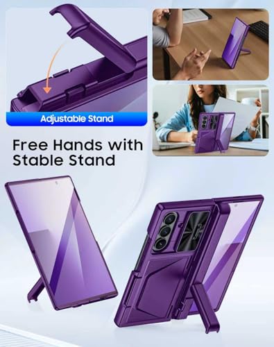 Image of for Samsung Galaxy Z Fold 7 Case with Card Holder RFID Blocking, Built in Slide Lens Cover & Hinge Protection & Kickstand & Screen Protector, Shockproof Wallet Case for Z Fold 7 (Purple)