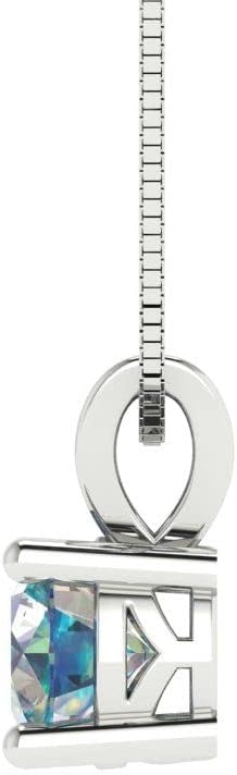 Clara Pucci 0.5 cttw Blue Moissanite White Gold-Plated Silver Necklace and Pendant for Women (16" Box Chain,Round Cut,5mm)