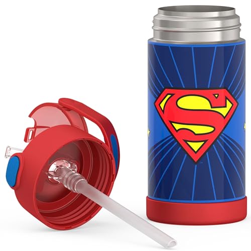 Image of THERMOS FUNTAINER Water Bottle with Straw - 12 Ounce - Kids Stainless Steel Vacuum Insulated Water Bottle with Lid, Superman