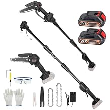 2-in-1 Cordless Pole Saw & Mini Chainsaw, Battery Powered Adjustable 5.1lb Lightweight Multi-Angle 4in/6in Electric Pole Saw with 2Pcs 3000mAh Batteries for Tree Trimming & Branch Cutting