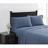 London Fog Solid Flannel Sheets Blue Cotton 4-Piece Queen Sheet Set, Solid, 100% Cotton, for Men and Women, Oeko-TEX Certified Confidence