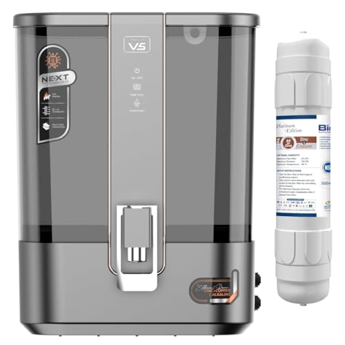 Image of Aqua V5 Zinc Copper Alkaline RO Water Purifier | 10 Liter Storage | RO + UV + UF + Zinc + Copper + Alkaline + TDS Control | 3000 TDS | Best For Home and Office (Mirror Black) (Grey)