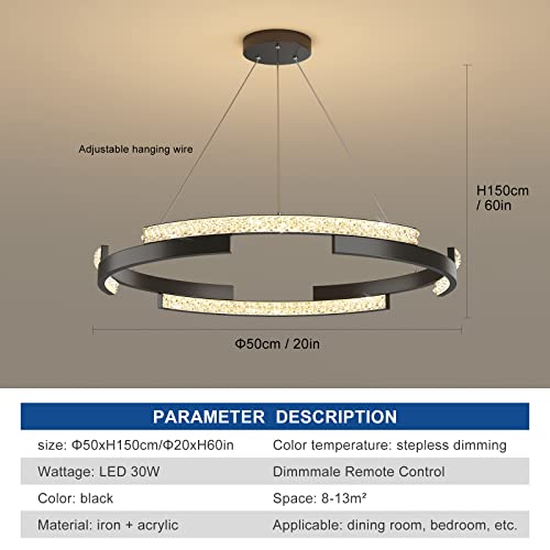 Telancy Black Chandelier Rings Remote Control Dimmable Led Hanging Light Fixture Dinning Room Living Room Bedroom Loft(30W) #TOP1