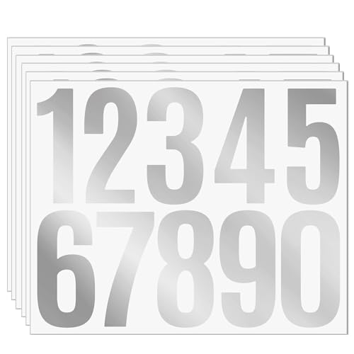 60PCS 3 Inch Silver Vinyl Number Stickers – Waterproof Adhesive Numbers 0-9 for Mailbox, DIY Crafts, Address Labels, Door Signs, Event Decor, Party Supplies(Silver)