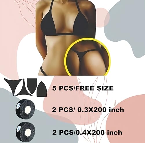 Image of 5-Pack Brazilian Self Tanning Bikini Tape for Flawless, Adhesive Bikini for Spray Tan Solution, Streak-Free Tan Lines - Gentle, No-Slip Fit for Sun, Spray & Bed Tanning - Sticker bikini for tanning