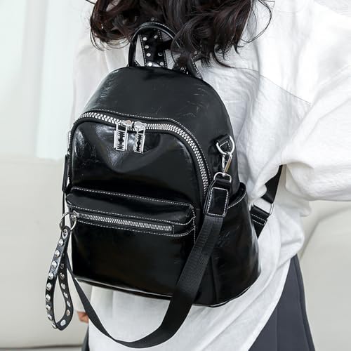 Image of Downupdown Women's Fashion Backpack with Rivet,Crossbody & Top Handle,Shiny Faux Leather Daypack for Casual,Travel&Nightlife-Black