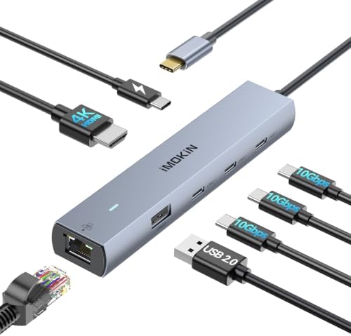 USB C Hub Ethernet, MOKiN 7 in 1 USB C Adapter für MacBook Pro/air | Multiport Adapter für MacBook, Surface, Dell XPS, HP, USB C Adapter mit 4K@60HZ HDMI, Ethernet, 4x USB C/A, PD