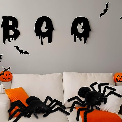 Soaoo 2 Pcs Halloween Throw Pillows Spider Pillows 15.75 x 9.84 Inches Black Spider Stuffed Animal Realistic Spooky Tarantula Shaped Cushion Pillow for Sofa Bed Home Party Decorations