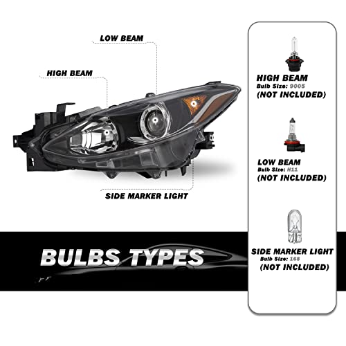 Sockir Projector Headlight Assembly Compatible With 2014-2016 Mazda 3 Oe Style Headlamp Replacement Passenger And Driver Side #TOP1