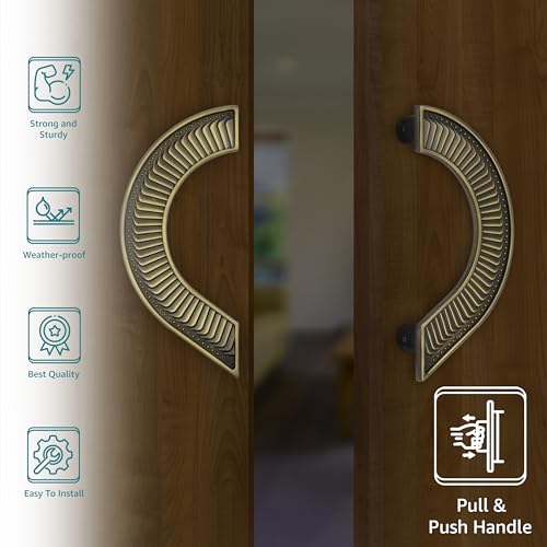 Image of Plantex Heavy Duty 8-Inch Round Shape Main Door Handle - Pull Push Handle for Home Decor - Pack of 1 (321-Brass Antique Finish) - 3 Years Warranty