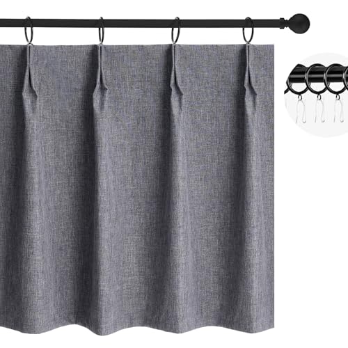 WdFour Small Pinch Pleated, Full Blackout Linen Look Window Curtains