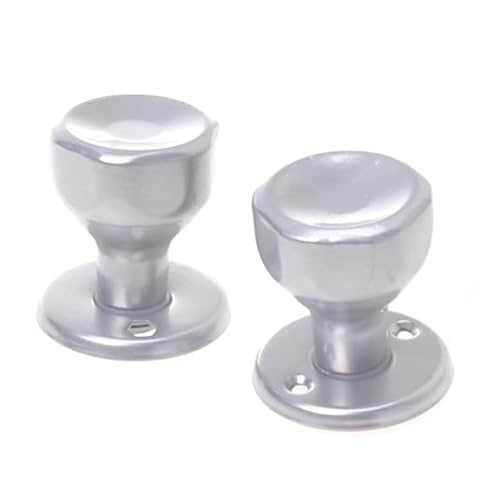 Aqbau® Türknopf Drehbar Silber auf Rundrosette Knopfdrücker Drehknauf zimmertür Türknauf Komplettes Set Türknöpfe inkl. Bolzen und Schrauben Türklinke Türgriffe Knauf