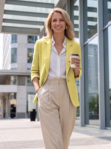 Image of Mina Self 2026 Summer Women's Linen Blazer Jacket - Lightweight Breathable 3 /4 Stretchy Ruched Sleeve Casual Work with Pocket