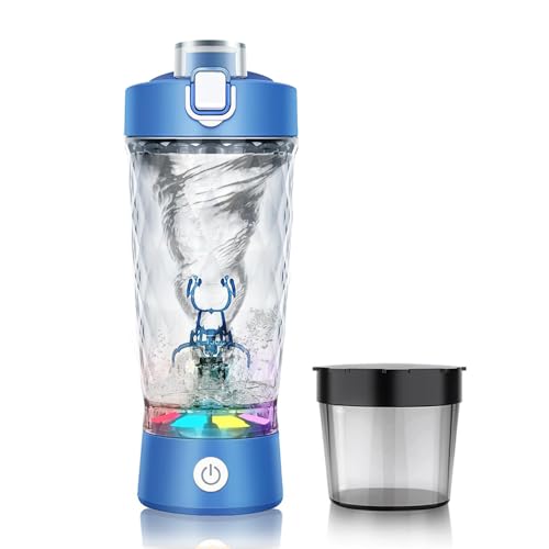 Botella mezcladora eléctrica de proteínas, recargable por USB, mezcladora de bebidas de agua, botellas portátiles para gimnasio y deportes (azul)