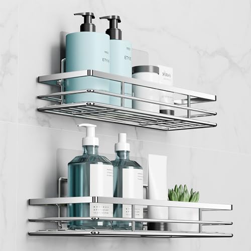 saffruff Estante Ducha Sstanteria Baño Sin Taladro Estanteria 2 Piezas Ducha Estanterias Baño Estante Ducha Sin Taladro Estanteria Baño Pared Organizador Baño Accesorios Baño Sin Taladro Plata