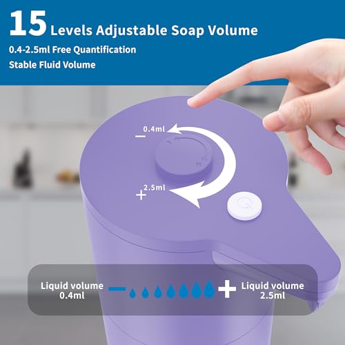 Image of Aunmaon Automatic Soap Dispenser Touchless, Hands-Free, Multi Adjustable Volume, Long Battery Life, Compatible with Thick & Thin Dish /Hand Soap for Bathroom and Kitchen, Easy for Toddlers, Purple