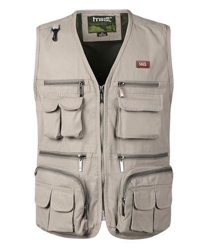 KTWOLEN Hombre Chaleco de Cazador Bolsillos Chaleco Sin Mangas Fotografia Trabajo Senderismo Chaleco de Pesca para Hombre Chaleco Táctico, Beis, 3XL