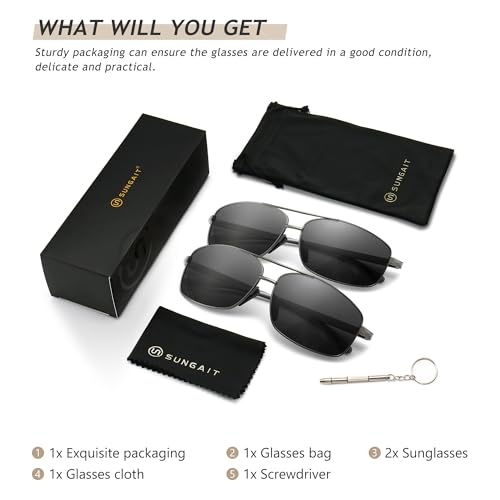 Image of SUNGAIT UV protection Ultra Lightweight Rectangular Polarized Sunglasses