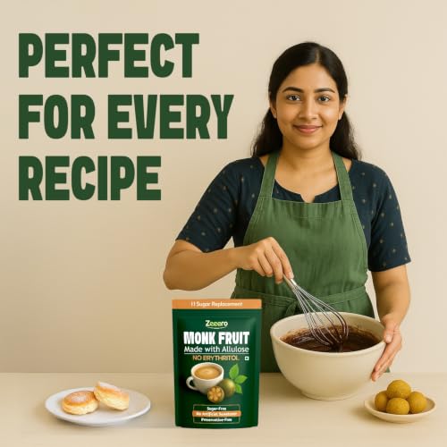 Image of Zeeero Monk Fruit without Erythritol | Monkfruit with Allulose Sweetener | 1:1 Sugar Replacer | Monk sugar /monk fruit powder | No Preservatives 150g