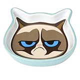 PetRageous G16090 Grumpy Cat Shallow Dishwasher Safe Cat Face Stoneware Saucer 4.75-Inch Wide...