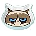 PetRageous G16090 Grumpy Cat Shallow Dishwasher Safe Cat Face Stoneware Saucer 4.75-Inch Wide 4.25-Inch Long 1-Inch Tall 4-Ounce Capacity Great for Cats with Cat Face Logo, Blue