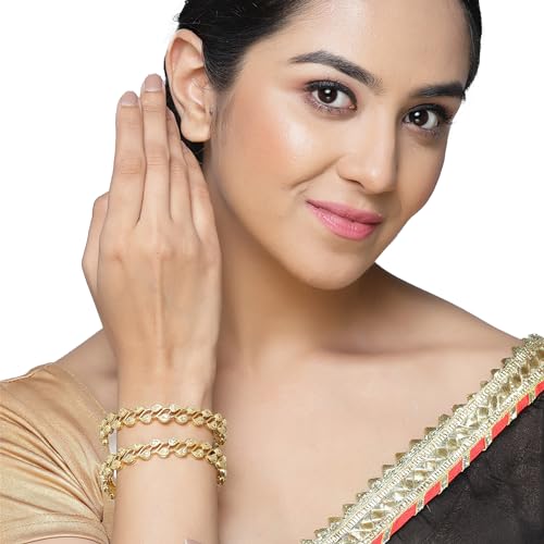 Image of ZENEME Leaf Shaped American Diamond Gold Plated Bangles Jewellery For Women & Girls