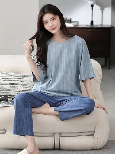 Image of Celary Women's Korean Night Suit Set | Round Neck Full Sleeve Top & Printed Ankle Length Pyjama | Skin-Friendly Fabric Soft Breathable Stretchable Loungewear | M to 2XL