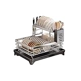 loyfreeyo 食器 水切りラック 2段 ステンレス 自然乾燥可能 洗い物置き 水切りかご りカゴ 洗いかご 皿立て キッチン 台所 ステンレス製 包丁スタンド 箸立て 大容量 自動排水 組立簡単 (シルバー)