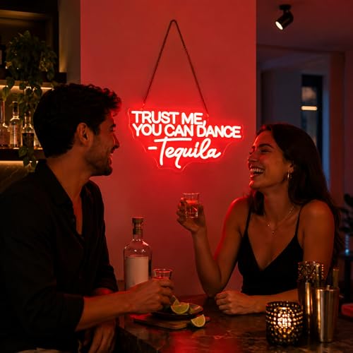 Image of Neon Sign, Trust Me You Can Dance Neon Signs for Wall Decor Neon Red LED Signs Room Neon Light Up Signs Home Decor for Business Bedroom Club Party Bars Shop USB Operated