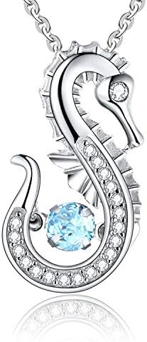 JO WISDOM Seahorse Necklace, 925 Sterling Silver Dancing Zirconia Seahorse Infinity Pendant Necklace, Jewellery for Women