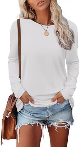 Ekouaer Womens Long Sleeve Shirts Casual Crew Neck Tops Loose Fit Thermal Undershirt Base Layer Trendy Clothes XS-XXL